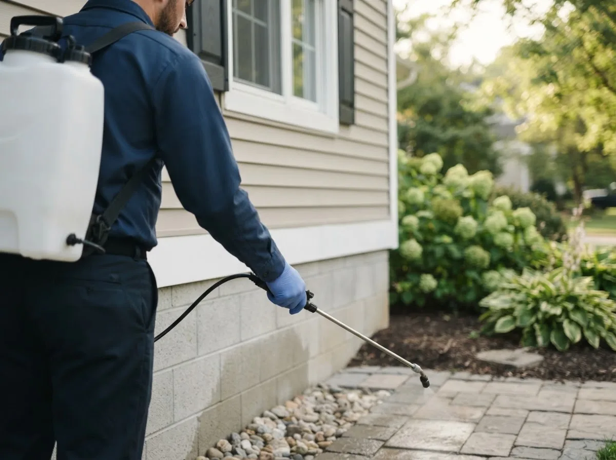 Pest control technician inspecting a home in Manchester, MO